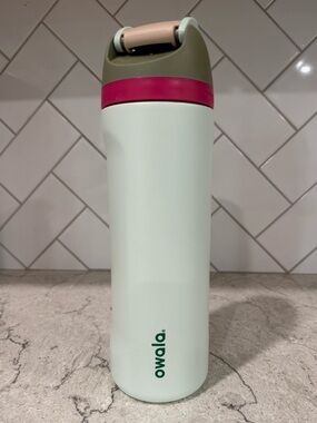 Owala Mint Green Stainless Water Bottle with Pink Accent